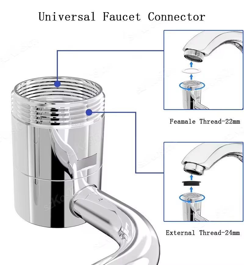 1Pc 1080° Swivel Stainless Steel Kitchen Faucet Extender Universal Splashproof Dual Mode Bathroom Sink Accessories with Adapter