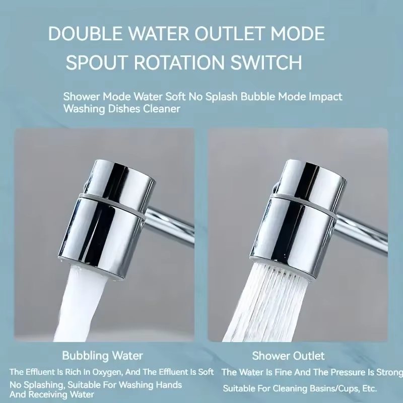 1Pc 1080° Swivel Stainless Steel Kitchen Faucet Extender Universal Splashproof Dual Mode Bathroom Sink Accessories with Adapter